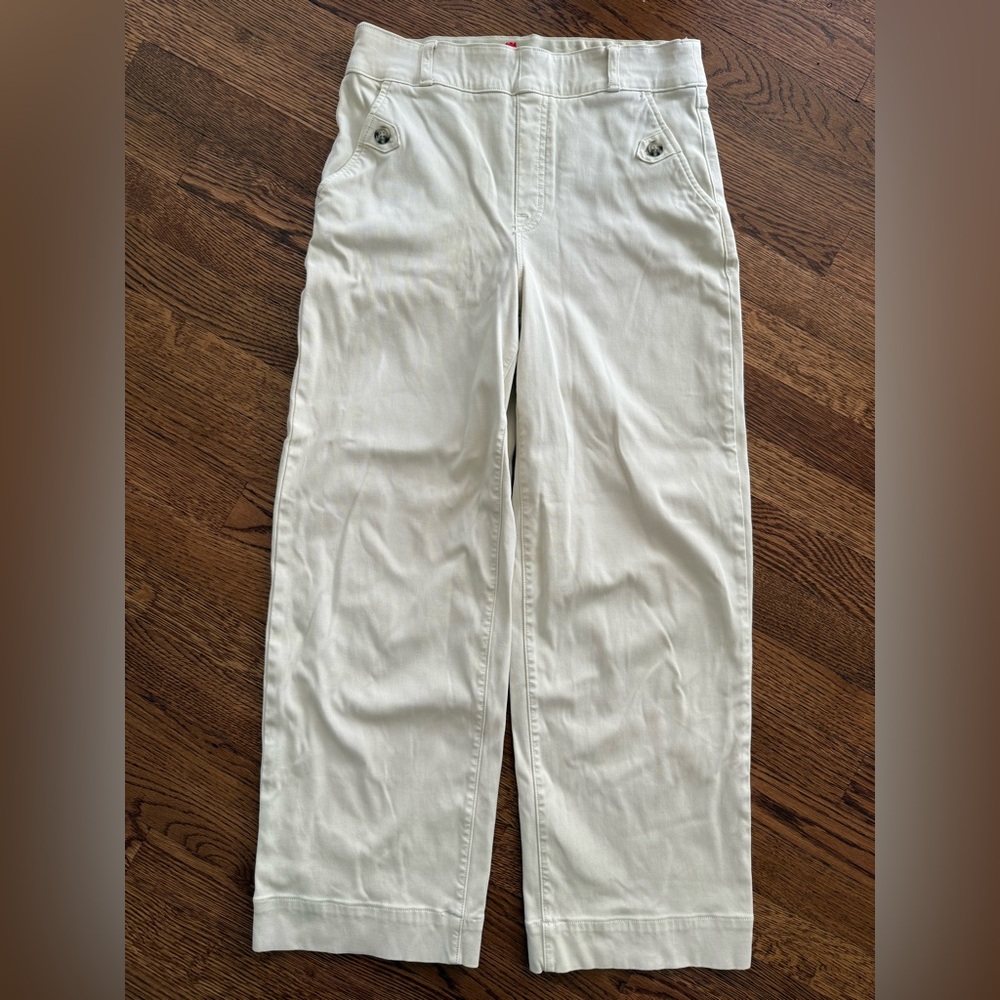 SPANX Twill Crop Wide Leg Pants Pull On Stretch Comfy Neutral Staple Basic S